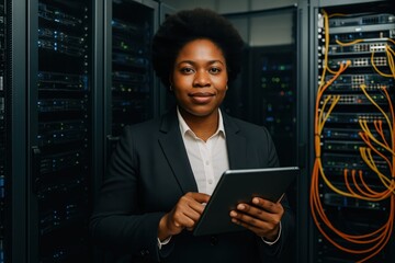 African American female technology executive leading team in state-of-the-art data center