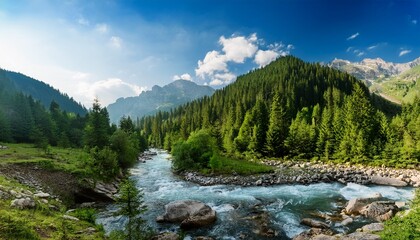 Obraz premium landscapes of the mountains and mountain river and natural green forest