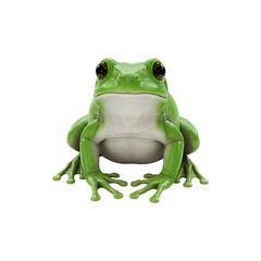 Obraz premium Green frog sitting upright with wide eyes on white background