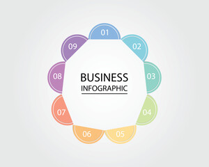 Business Infographic modern design template for banners and infographics for 9 half circle step