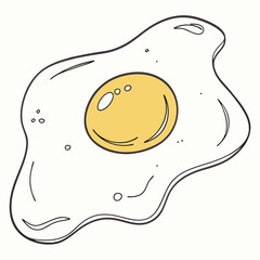 Fried egg vector illustration with breakfast elements on plate in cartoon style