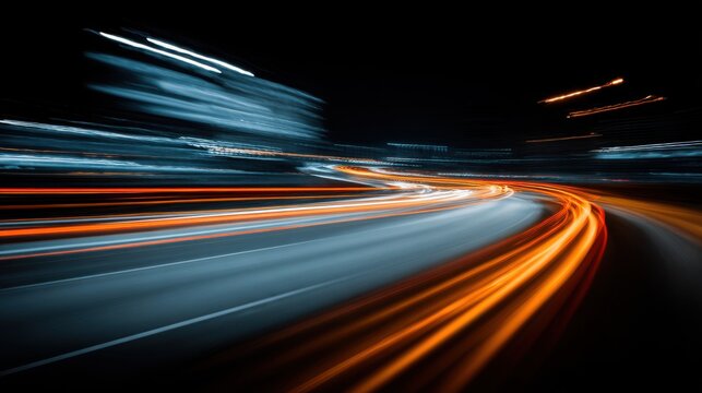 Stunning photo of car motion trails. Speed light streaks background with blurred fast moving light effect, Racing cars dynamic flash effects city road with long exposure night.