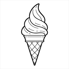 A blackandwhite line drawing of a softserve ice cream cone