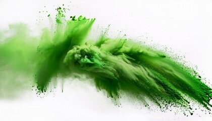 Fototapeta premium abstract powder splatted background freeze motion of green powder exploding throwing green abstract emerald dust explosion on white background