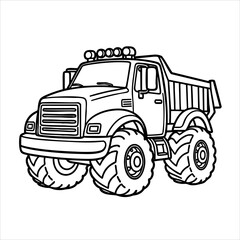Fototapeta premium A line art illustration of a cartoonish monster truck or dump truck