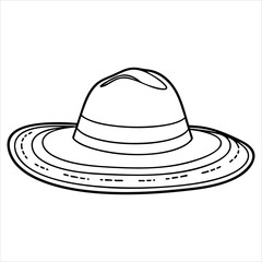 A line drawing of a hat with a brim and a band around the crown suitable for coloring