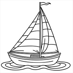 A line drawing of a sailboat with a mast sails and waves depicted in a simple outlined style