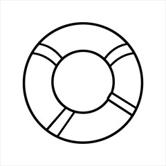 Black  white line drawing of a circular life preserver with inner hole and four evenly spaced stripes