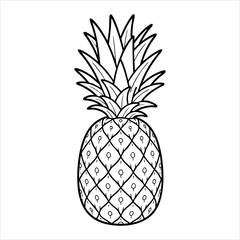 Fototapeta premium Blackandwhite line art depicts a pineapple with leaves and a textured body
