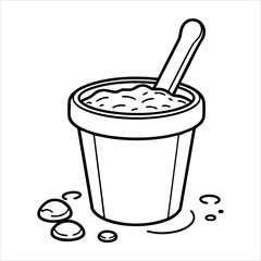 Bowl of ice cream with spoon and spills around it