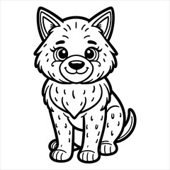 Cartoon dog sits Black  white outline