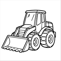 Naklejka premium Cartoonstyle bulldozer with detailed wheels a large front bucket and cab