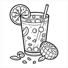 Drink with lemon slices  straw