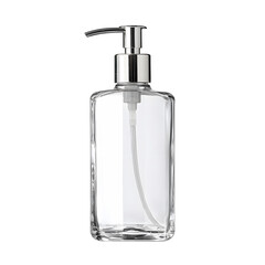 Elegant clear glass dispenser for soaps or lotions, featuring a sleek chrome pump mechanism on a black backdrop.