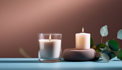 elegant glass candle on minimalist background for relaxation ambiance