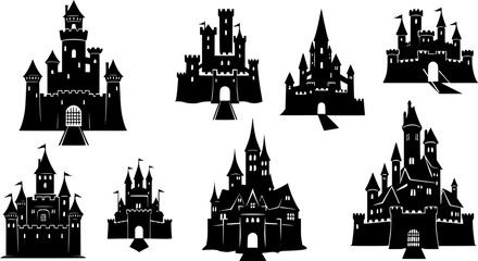 Obraz premium Castle Silhouette Set Black Clipart for Fantasy and Medieval Designs 