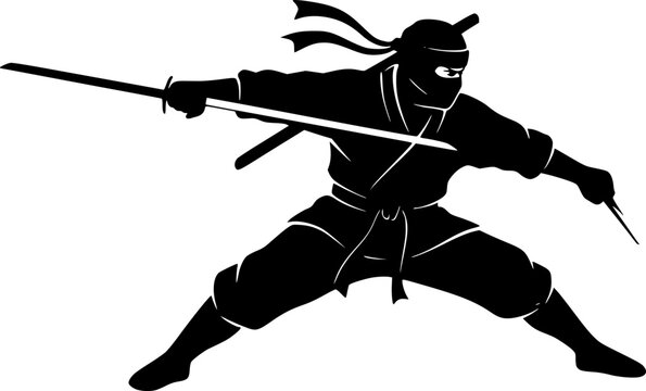 Ninja Silhouette Black Clipart for Martial Arts and Action Designs
