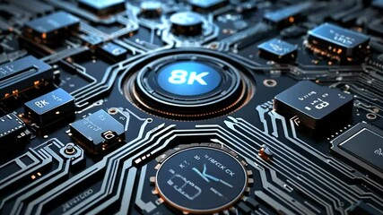 High-tech circuit board with 8K resolution logo - Powered by Adobe