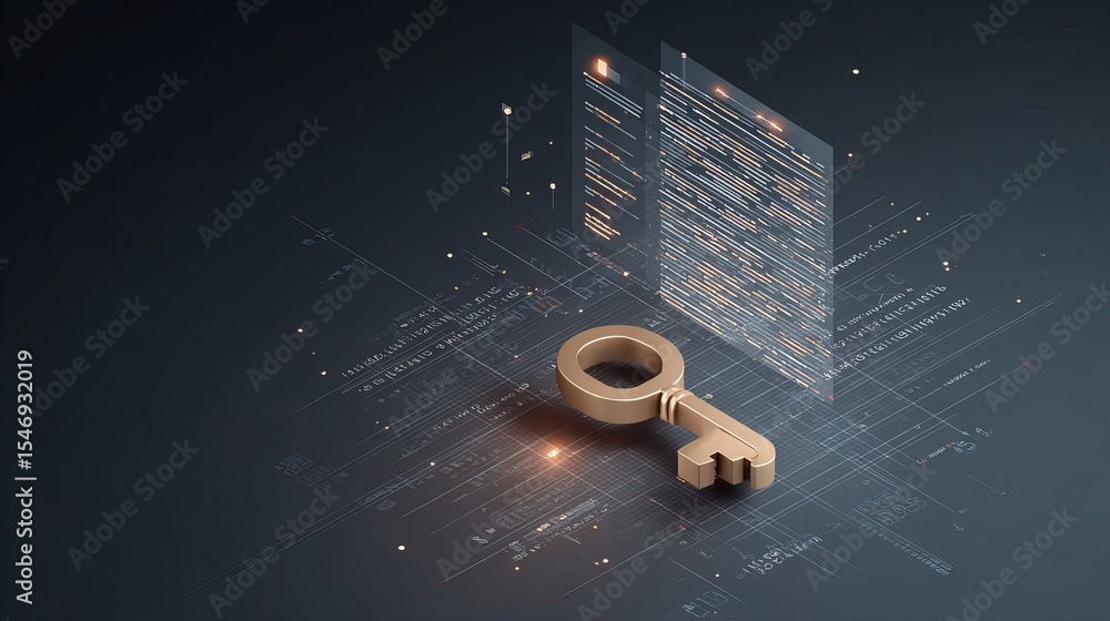 Poster abstract digital key golden access technology security code modern encryption data privacy network i