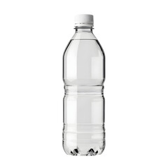 Naklejka premium Clear plastic bottle filled with water on a solid black background in a vertical still studio shot.