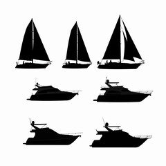 Boat and yacht silhouette collection on white