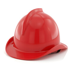Fototapeta premium A classic red fire helmet, isolated on a plain white background, detailed badge, high contrast, photorealistic, 4k resolution
