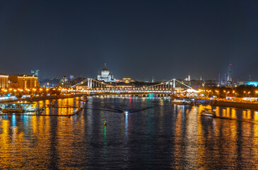 Fototapeta premium Krymsky Bridge or Crimean Bridge in Moscow at summer night