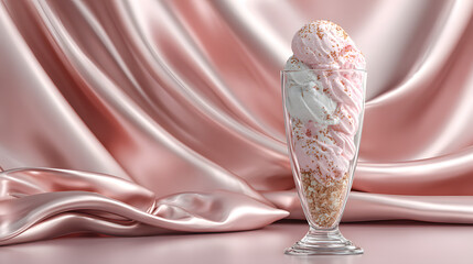 Ice Cream in Transparent Glass with Rose Gold Metallic Foil Background