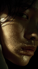A stunning close-up of skin glistening with droplets of water.