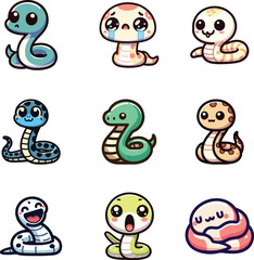 set collection cute kawaii snake vector