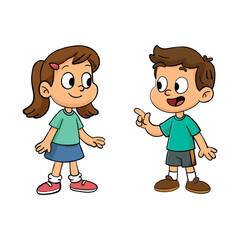 Happy Cartoon Boy and Girl Interacting Playfully, Ideal for Educational or Children's Media