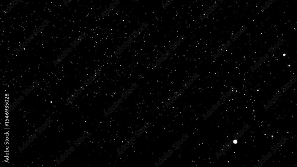 Poster subtle white particles and dust floating against a pitch black background in a simulated space envir