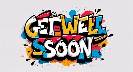 Fototapeta premium Get well soon graffiti lettering illustration design on plain white background motivation inspiration quote saying
