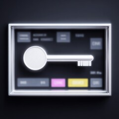 Fototapeta premium Glowing Silver Key in Digital Frame Interface
