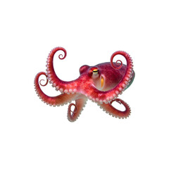 Fototapeta premium Red octopus animal isolated on white background for marine life, underwater, ocean themes or decor