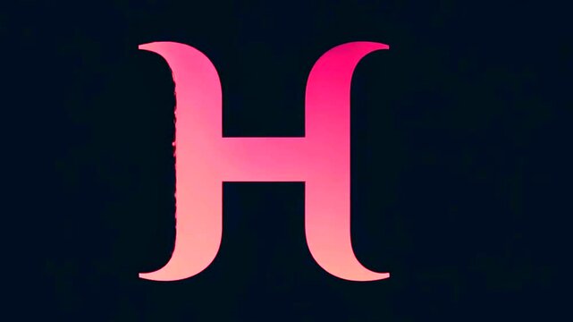 Magenta capital letter H on a dark background