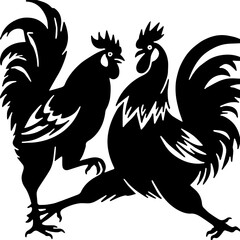 silhoutte two rooster are the fight 