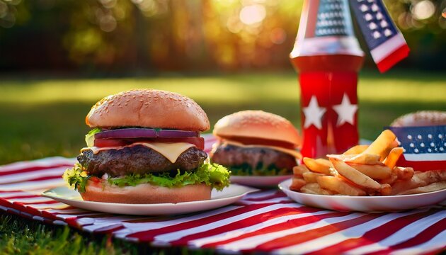 traditional american picnic with burgers