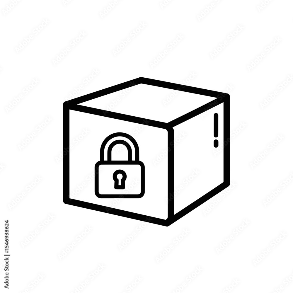 Poster blockchain technology secure box icon with padlock