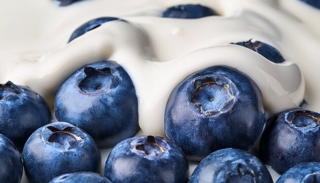 fresh blueberries with flowing cream delicious natural texture close up