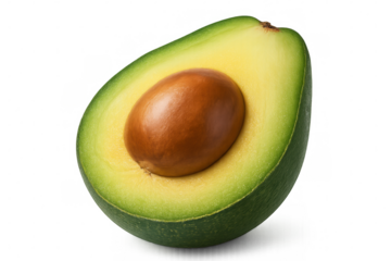 Ripe avocado cut in half with seed, isolated on transparent background, ideal for healthy food and lifestyle projects