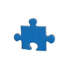 Blue puzzle piece symbolizing strategy, connection, or problem-solving, centered on white background