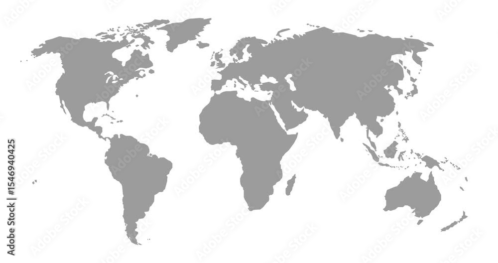 Poster animated video of a gray world map separated by connecting continents falling from above on a white 