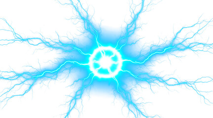 Glowing Energy Sphere with Lightning Bolt Effect	Isolated on a transparent background