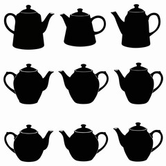 Tea pots black silhouettes isolated set