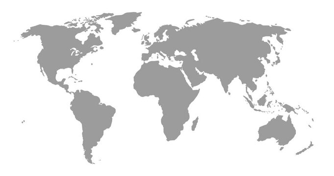 Animated video of a gray world map separated by connecting continents falling from above on a white background
