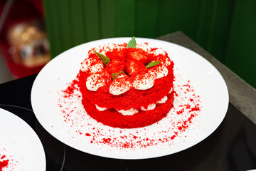 Strawberry red velvet mini cake dessert.