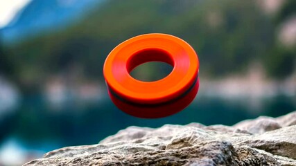 Orange ring in mid-air, against a rocky backdrop - Powered by Adobe