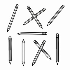Pencils arrangement, simple line art school theme