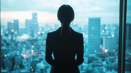 Businesswoman looking out at the city